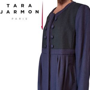 Tara Jarmon Paris eggplant color empire waist collarless feminine coat 44EU/10us